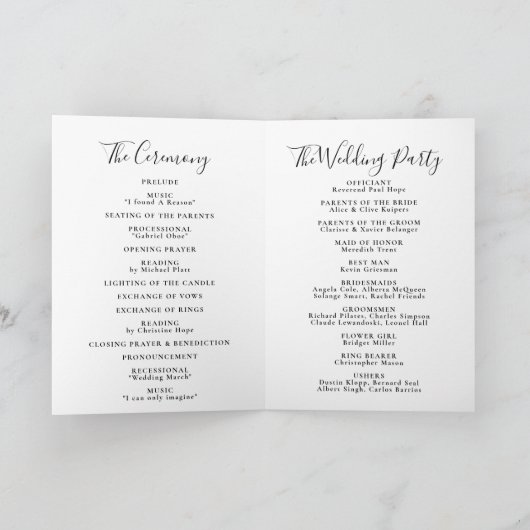 Calligrafie Black and White Folded Wedding Program Programma (Binnen)