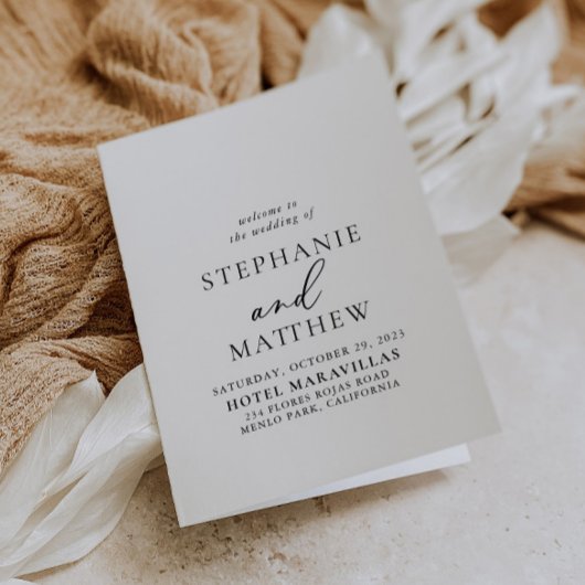 Calligrafie Black and White Folded Wedding Programma