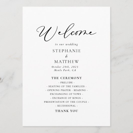 Calligrafie Black and White Wedding Programmakaart (Voorkant)