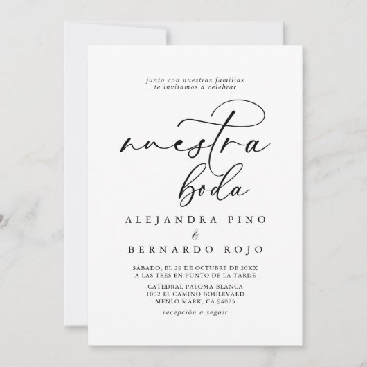 Calligrafie Black en White Nuestra Boda Wedding Kaart (Voorkant)