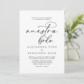 Calligrafie Black en White Nuestra Boda Wedding Kaart (Staand voorkant)