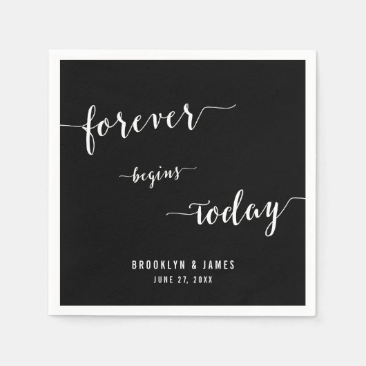 Calligrafie Black Forever Wedding Napkins Servetten (Voorkant)