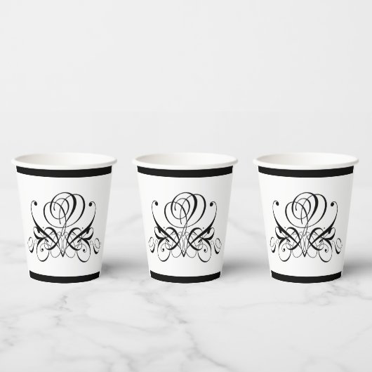 Calligrafie Black Roos Wedding Papieren Bekers (Multi)