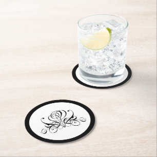Calligrafie Black Roos Wedding Ronde Kartonnen Onderzetter