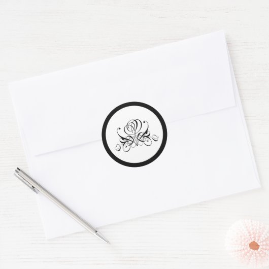 Calligrafie Black Roos Wedding Ronde Sticker (Envelop)