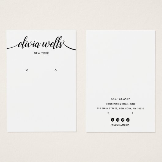 Calligrafie Black White Earring Display Kaart (Voorkant /achterkant)