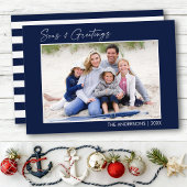 Calligrafie Blauwe Zeeen en groeten Foto Feestdagenkaart