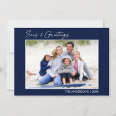 Calligrafie Blauwe Zeeen en groeten Foto Feestdagenkaart (Voorkant)