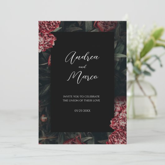 Calligrafie Bloemgotisch Trouwuitnodiging Kaart (Staand voorkant)