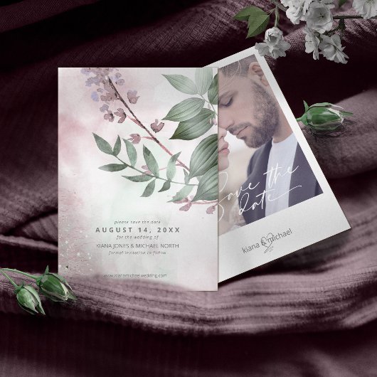 Calligrafie Bloemig Mauve ID771 Save The Date