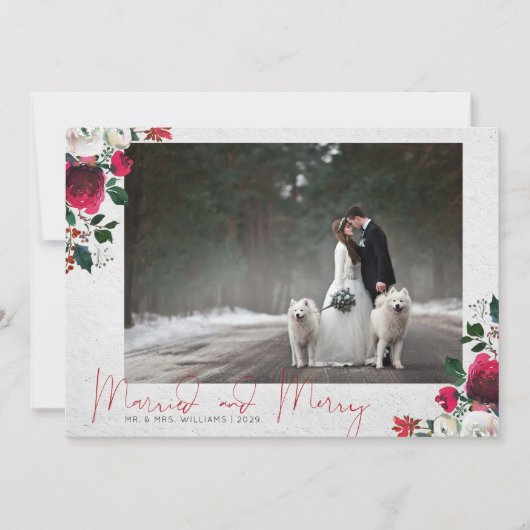 CALLIGRAFIE + BLOOM | Merry & Married Foto Feestdagenkaart (Voorkant)