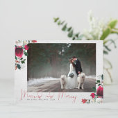 CALLIGRAFIE + BLOOM | Merry & Married Foto Feestdagenkaart (Staand voorkant)