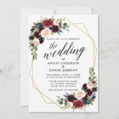 Calligrafie Blue Burgundy Geometric Gold Wedding Kaart (Voorkant)