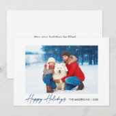 Calligrafie Blue Ink Script Prettige feestdagen Fo Feestdagenkaart (Voorkant / Achterkant)