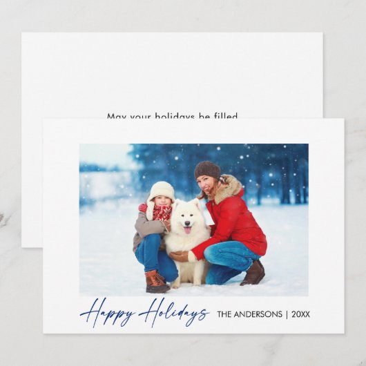 Calligrafie Blue Ink Script Prettige feestdagen Fo Feestdagenkaart (Voorkant / Achterkant)