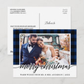 Calligrafie Blue Pset Weddenschap Foto Kerstmis Briefkaart (Voorkant / Achterkant)