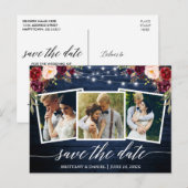 Calligrafie Blue Wood Floral sparen de datum Briefkaart (Voorkant / Achterkant)