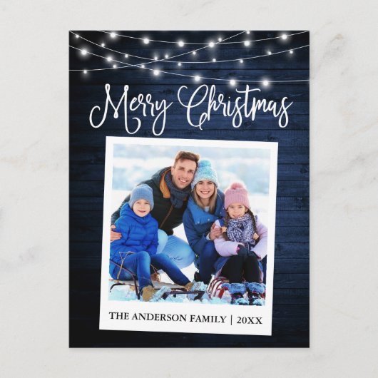 Calligrafie Blue Wood Lichten Instant Camera Foto Briefkaart (Voorkant)