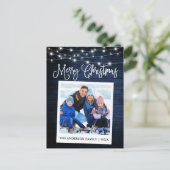 Calligrafie Blue Wood Lichten Instant Camera Foto Briefkaart (Staand voorkant)