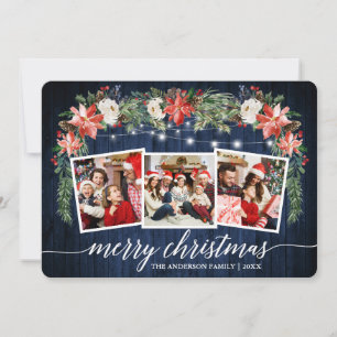 Calligrafie Blue Wood Waterverf Floral 3 Foto Feestdagenkaart