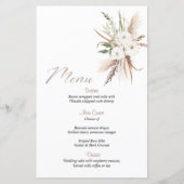 Calligrafie Boho beige flower bruiloft menu (Voorkant)