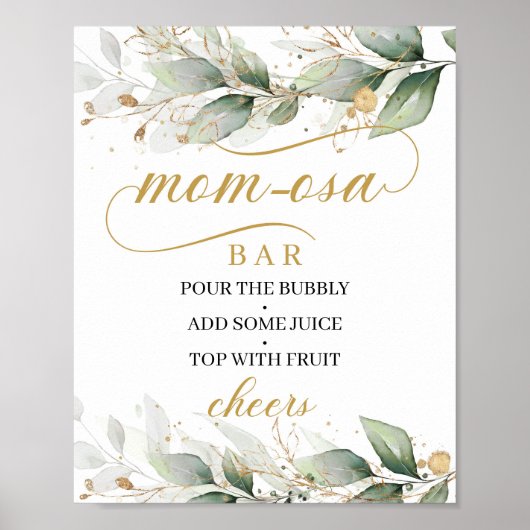 Calligrafie boho eucalyptus gold mamma-osa bar sig poster (Voorkant)