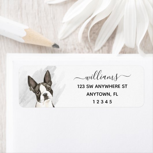 Calligrafie Boston Terrier Return-adres Etiket (Insitu)