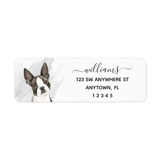 Calligrafie Boston Terrier Return-adres Etiket (Voorkant)