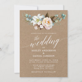 Calligrafie Botanical Wedding Kraft Photo Invite
