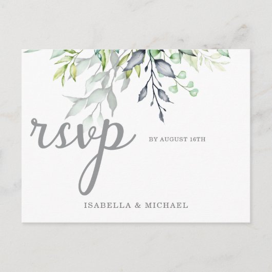 Calligrafie Botanical Wedding Rsvp Briefkaart (Voorkant)