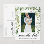 Calligrafie Botanisch groen sparen de Foto van de Aankondigingskaart (Voorkant / Achterkant)