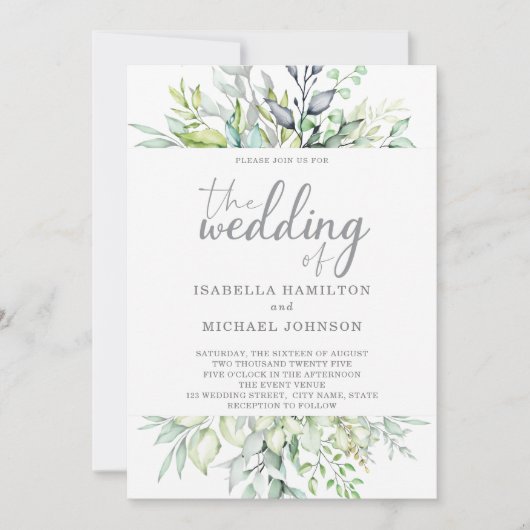 Calligrafie Botanische bruiloft Kaart (Voorkant)