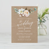 Calligrafie Botanische Floral Wedding Kraft Invite (Staand voorkant)