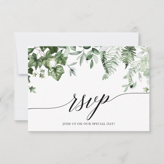 Calligrafie Botanische Ivy Greenery Wedding RSVP Kaartje (Voorkant)