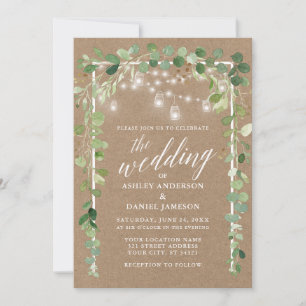 Calligrafie Botanische lights Kraft Wedding Kaart