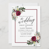 Calligrafie Bourgogne Lijst Floral Greenery Weddin Kaart (Voorkant)