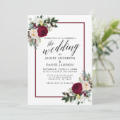 Calligrafie Bourgogne Lijst Floral Greenery Weddin Kaart (Staand voorkant)