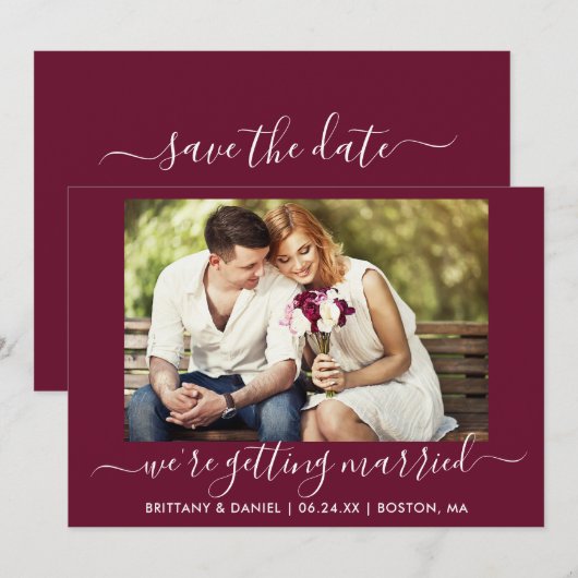 Calligrafie Bourgondië Getrouwen Save The Date (Voorkant / Achterkant)