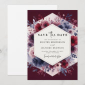 Calligrafie Bourgondische bruiloft Save The Date (Voorkant / Achterkant)