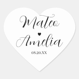 Calligrafie-bride en bruinnamen op hartsticker hart sticker