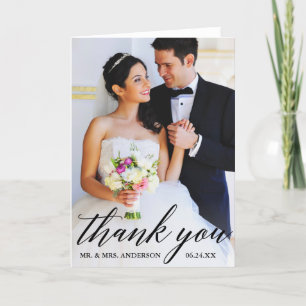 Calligrafie Bride Groom Weddenschap Foto Fold Bedankkaart