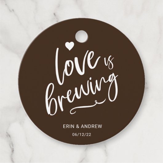 Calligrafie Brown Love is Brewing Wedding Bedankjes Labels (Voorkant)