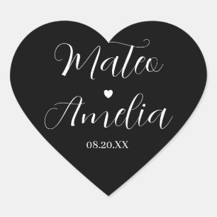 Calligrafie bruid en bruidegom namen op hart stick sticker