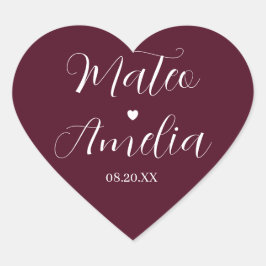 Calligrafie bruid en bruidegom namen op hart sticker