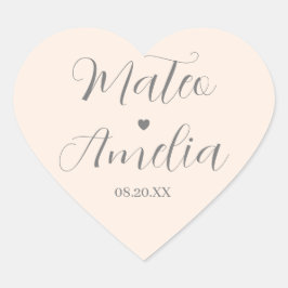 Calligrafie bruid en bruidegom namen op hart sticker