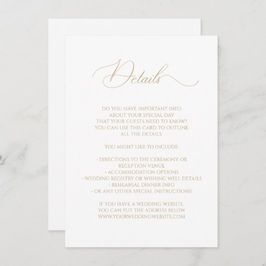 Calligrafie bruiloft feiale details Faux Gold Informatiekaartje (Voorkant / Achterkant)