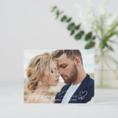 Calligrafie bruiloft Hartelijk dank! Dusty Blue ID Aankondigingskaart (Staand voorkant)