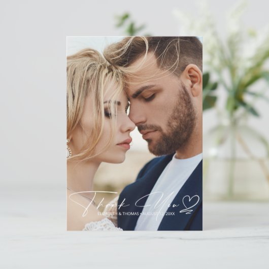 Calligrafie bruiloft Hartelijk dank! Dusty Blue ID Bedankkaart (Staand voorkant)