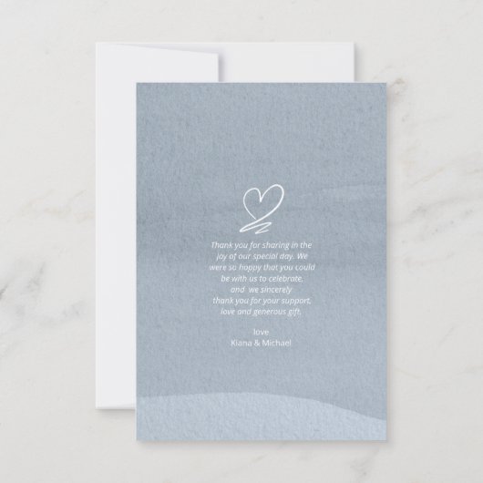 Calligrafie bruiloft Hartelijk dank! Dusty Blue ID Bedankkaart (Achterkant)