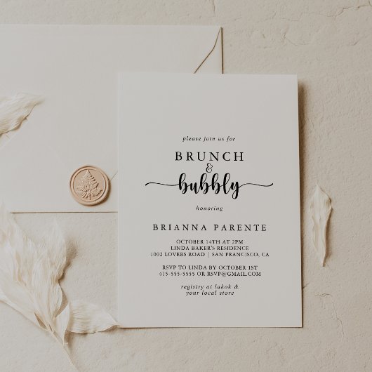 Calligrafie Brunch en Bubble Vrijgezellenfeest Kaart